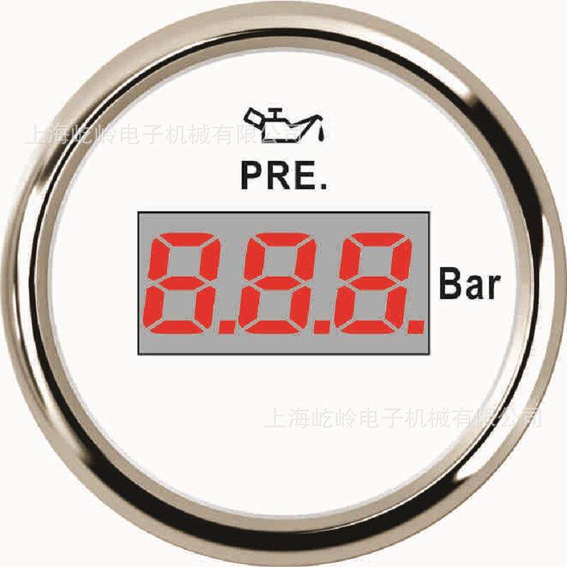 52mm0-5bar数显机油油压表改装车船通用表9-32V电压带背光灯