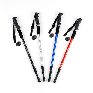 户外旅游登山杖三节直柄铝合金爬山手杖伸缩便捷徒步拐棍工厂直销