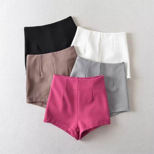Women's high waisted suit shorts, tight fit, outerwear,