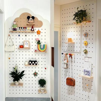 玄关洞洞板带镜子穿衣镜一体定制墙面板入户实木置物架电表箱遮挡