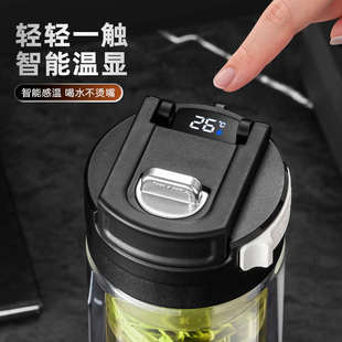 双层耐高温水杯家用办公室杯子 绿珠磁弹泡茶杯茶水分离玻璃杯男款