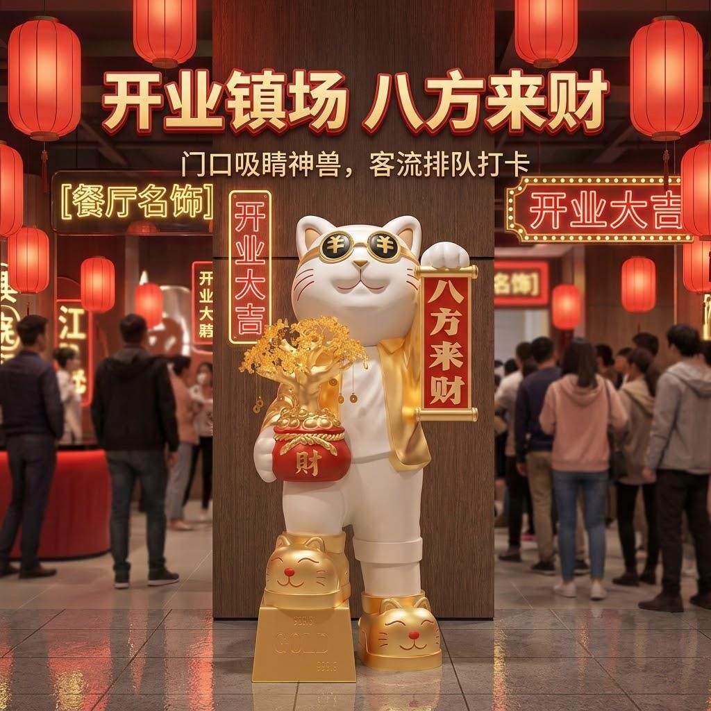 创意酷潮招财猫落地摆件新店开业礼物高档大气店铺门口吸睛装饰品