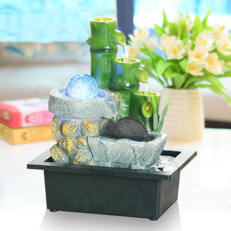 欧式流水喷泉风车摆件 创意桌面竹子流水风景办公室摆饰