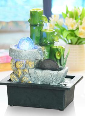 欧式流水喷泉风车小摆件水轮办公室创意礼品物家居装饰桌面竹子