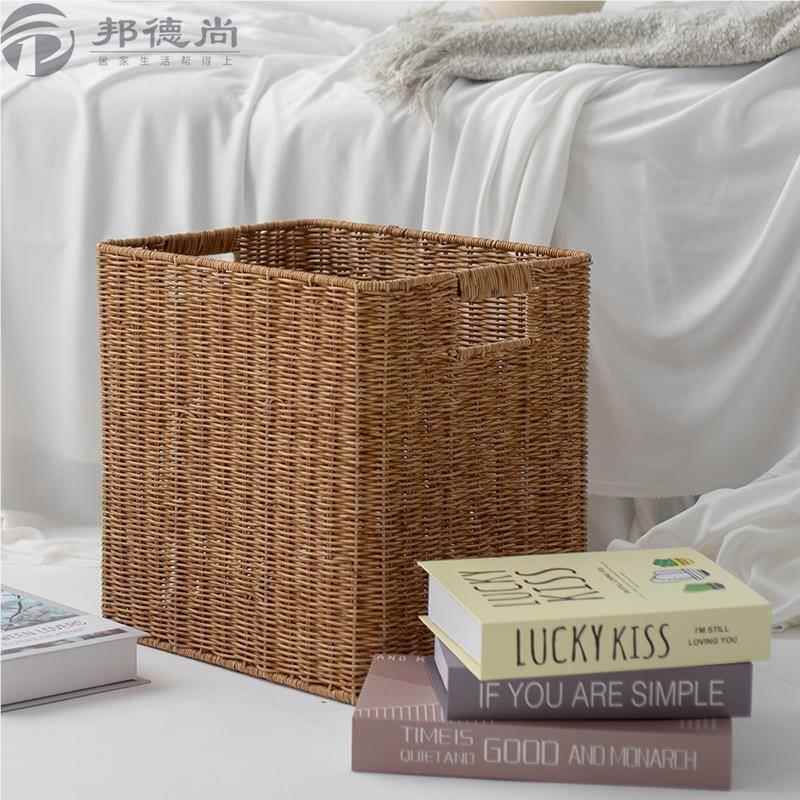 家用手工编织收纳筐 橱柜茶几整理筐衣服零食收纳箱欧式仿藤编篮