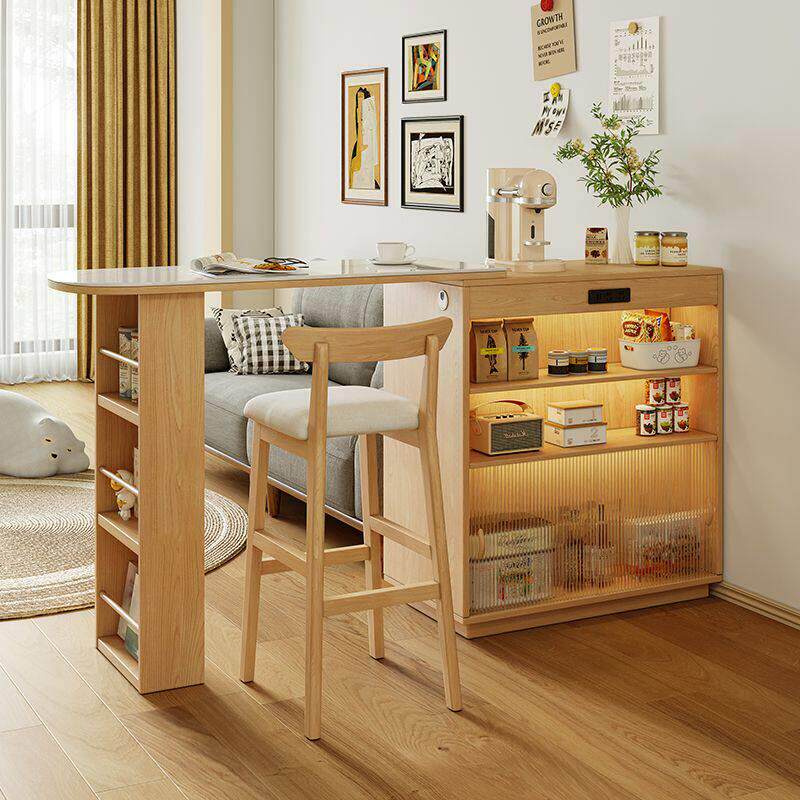 竹戴实木北欧吧台桌一体家用餐边柜小户型岛台餐桌可伸缩隔断储物