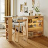 竹戴实木北欧吧台桌一体家用餐边柜小户型岛台餐桌可伸缩隔断储物