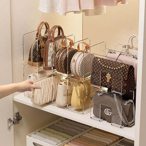 Acrylic storage rack, perfect for home closet organization.