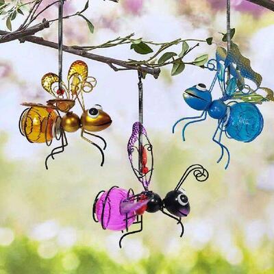 Solar Powered Hanging Flying Insects Lamp Metal Bug Glowing