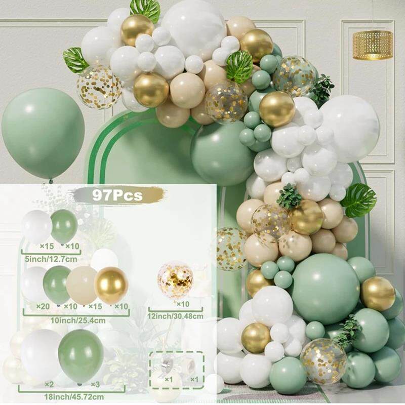 牛油果绿马卡龙气球花环拱门婚礼生日派对装饰儿童生日婚礼用品