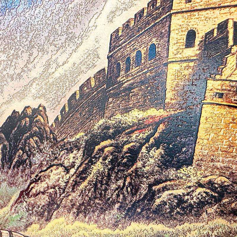 新中式装饰画客厅办公室背景挂画万里长城铜版画国画山水铜雕画