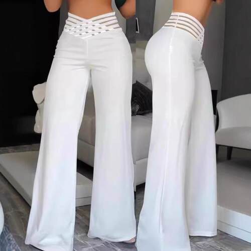Women's hollow waistband pants, slightly flared pants,