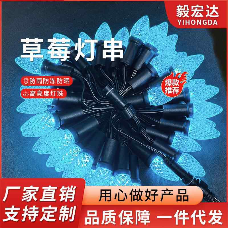 C9C7草莓灯串圣诞节灯串露营LED氛围灯节日灯串户外彩色装饰灯串