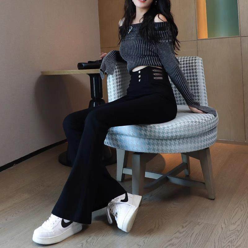 黑色微喇叭裤女春秋季2026新款高腰修身显瘦垂感小个子马蹄喇叭裤