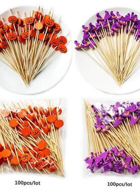 100Pcs Halloween Decoration Disposable Bamboo Skewers Pumpki