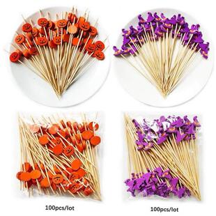 Skewers 100Pcs Pumpki Bamboo Disposable Halloween Decoration