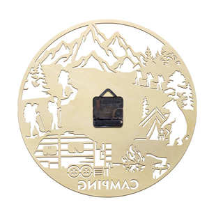 木制挂钟夏令营野营徒步露营遇熊造型墙钟现代墙面装饰壁钟