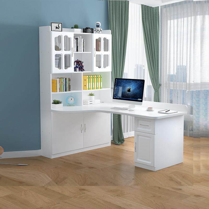 实木角桌书架组合简单家庭桌学生学习书柜一休桌面电脑桌