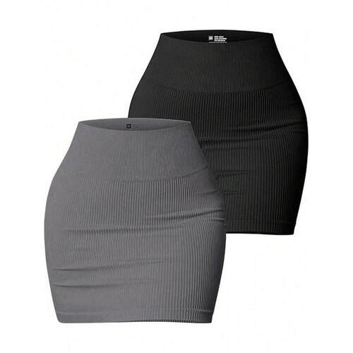 H 39945 Ribbed High Waist Mini Skirt 坑条腰迷你裙