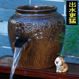 大号陶瓷陶罐流水过滤生态养鱼低吸水泵复古水培盆瀑布鱼缸摆件高
