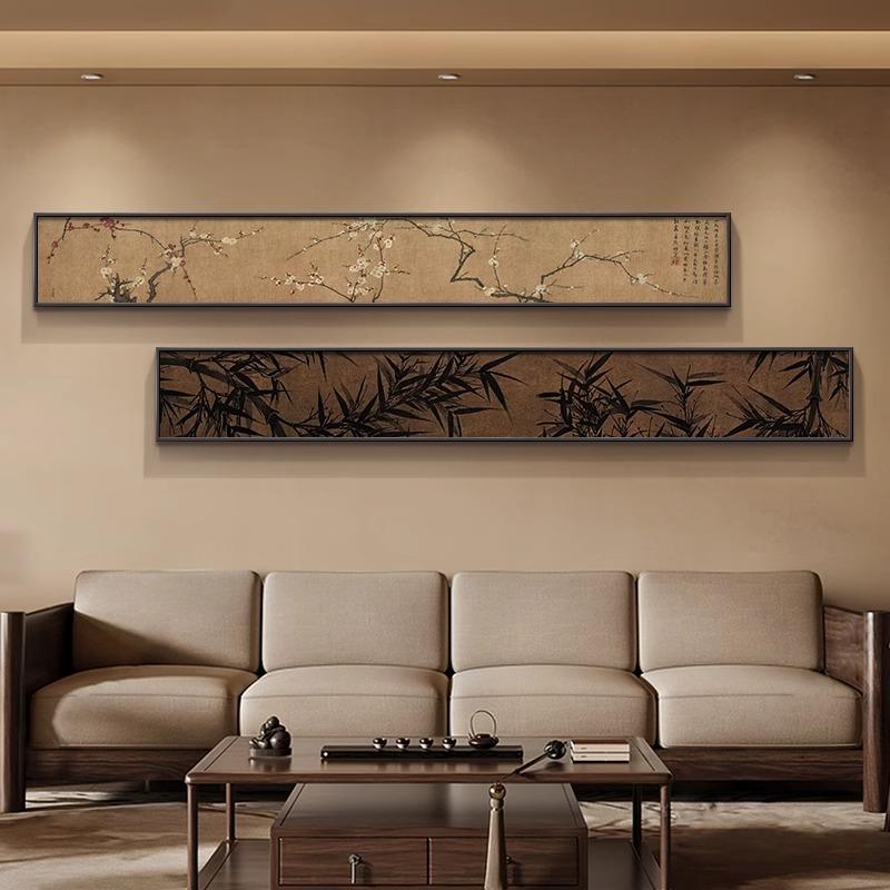 宋代美学客厅挂画中式沙发背景墙装饰画复古花鸟卧室茶室长条壁画图片