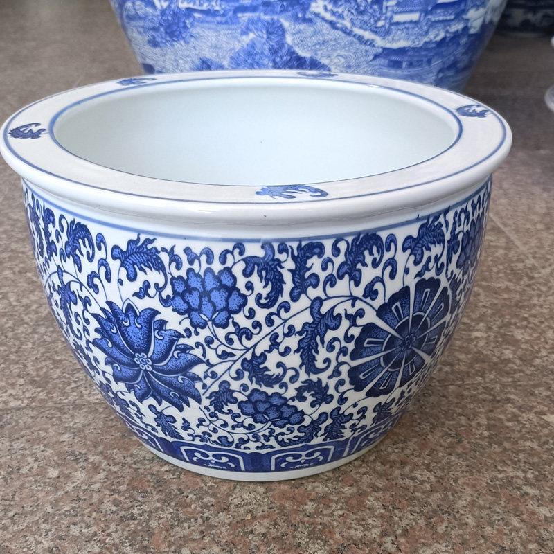 景德镇陶瓷鱼缸手绘青花瓷睡莲荷花盆客厅字画桶庭院乌龟锦锂大缸