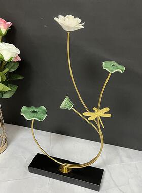 LTW新式荷花摆件中高档艺术品莲花茶室装厅玄关清新雅客致轻奢饰