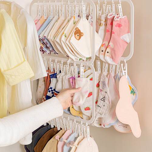 Socks Drying Rack with Multiple Clips, Baby Clothes Hanger,