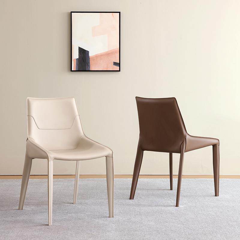 奶油风餐椅家用设计师凳子现代简约意式极简歺餐桌马鞍皮椅子家具