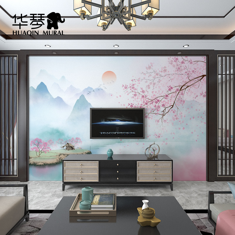 新中式水墨山水电视背景墙壁纸客厅沙发卧室墙纸无缝墙布壁画装饰
