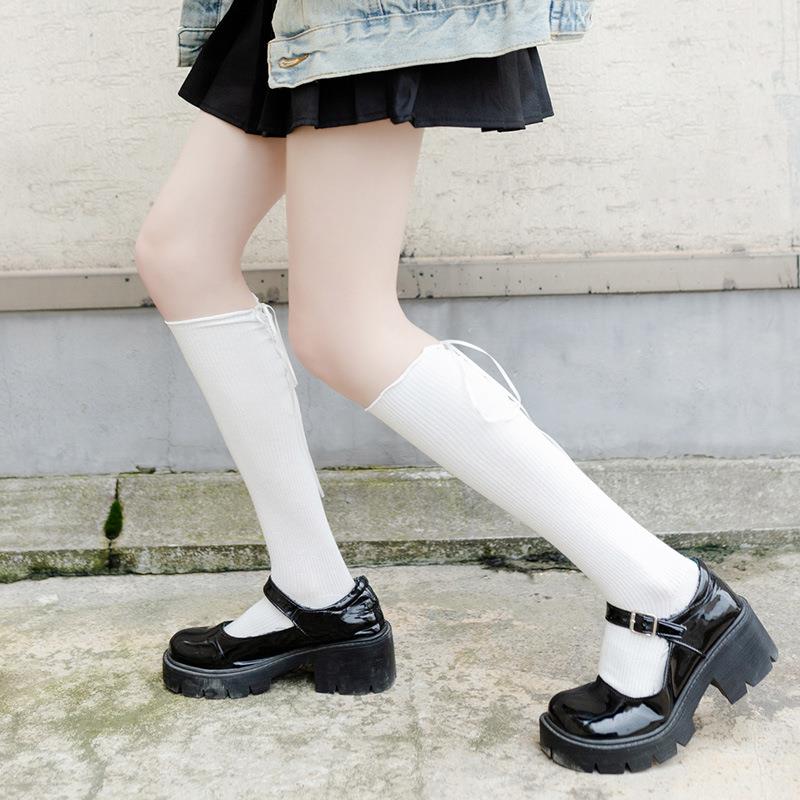 小腿袜女日系洛丽塔jk白色春夏及膝袜薄款制服学生性感绑带长筒袜