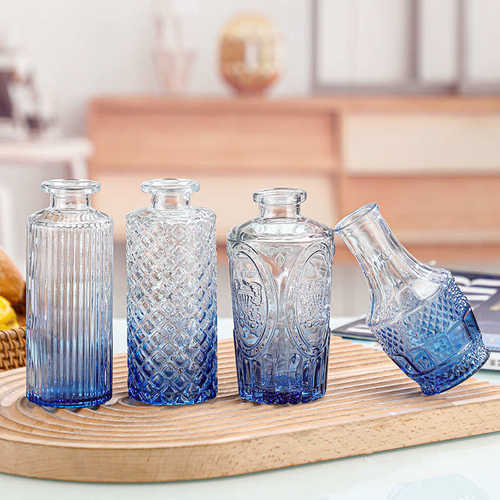 装饰插花批发客厅小花风法式浮雕摆件小花蓝色家居瓶茶几瓶