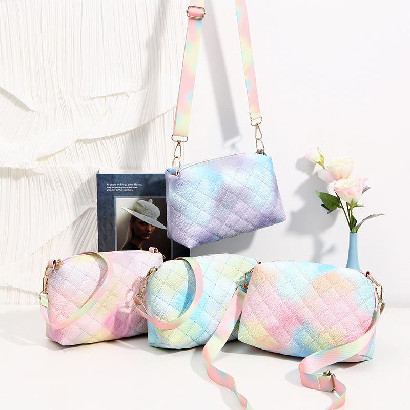 新款彩色菱格女包潮流小方包单肩斜挎包小清新手机包时尚小包