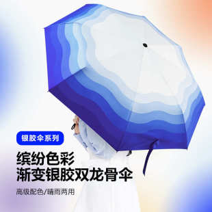 厂家批发渐变抗风折叠三折晴雨两用自动雨伞定制户外遮阳伞广告伞