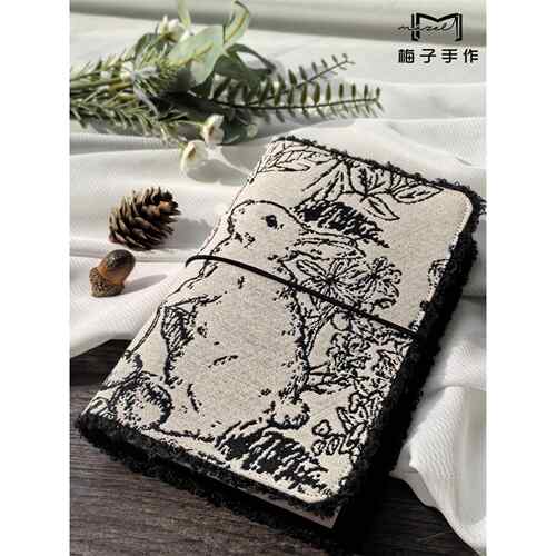 线描兔子 简约黑白复古活页A5A6A7手帐本加厚手账 卡册收纳日记本