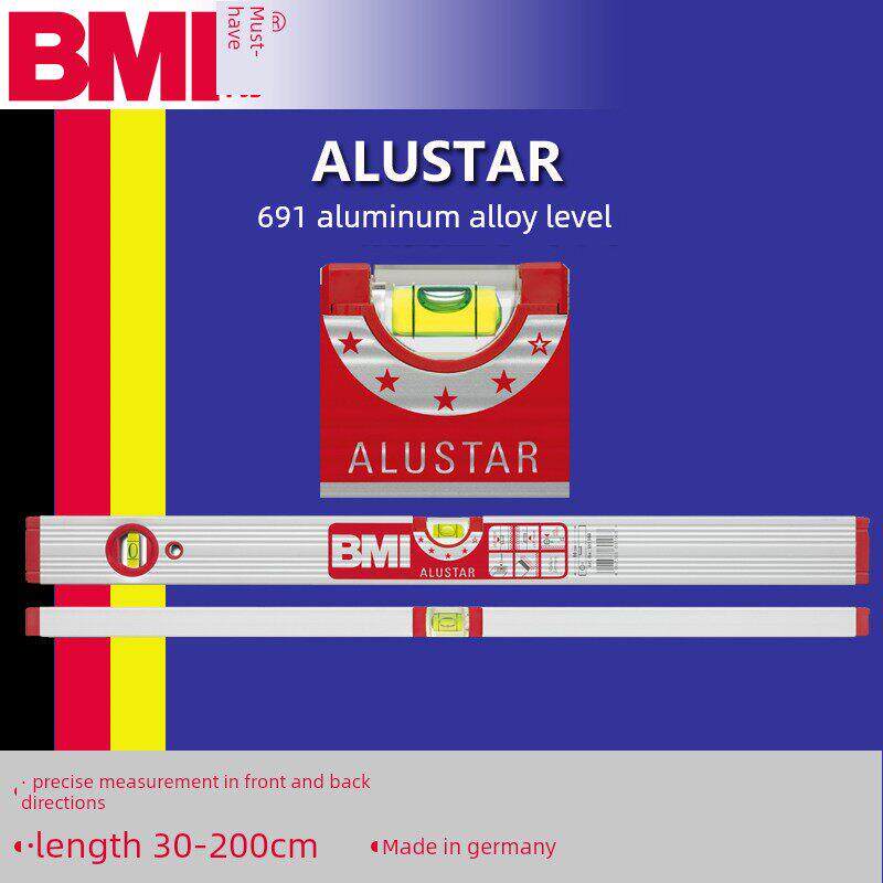 德国BMI必耐 ALUSTAR 高精度加厚型铝合金水平尺691 60/ 90/120cm