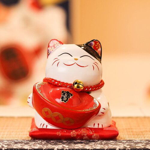 招财猫摆小号陶瓷存钱罐家居客厅店件铺开业创品4SZY-Ｍ—.5寸财