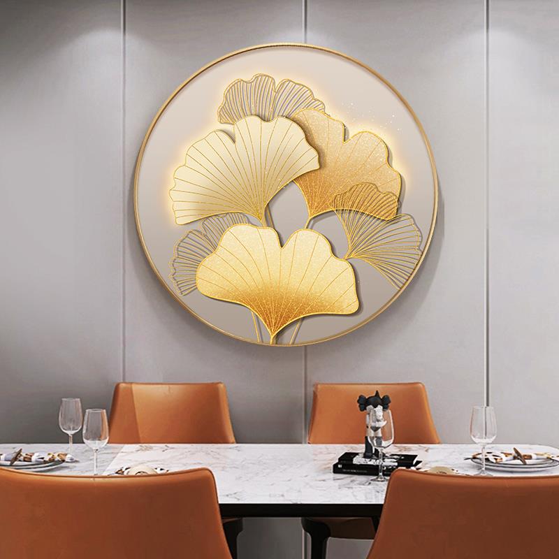 网红现代简约银杏叶餐厅装饰画金色圆形过道北欧轻奢客厅入户玄关图片