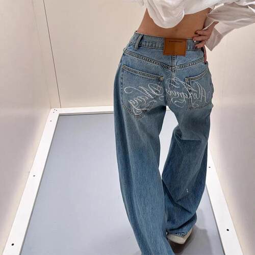 King Blue Sparkling Diamond Jeans Women's High Waist