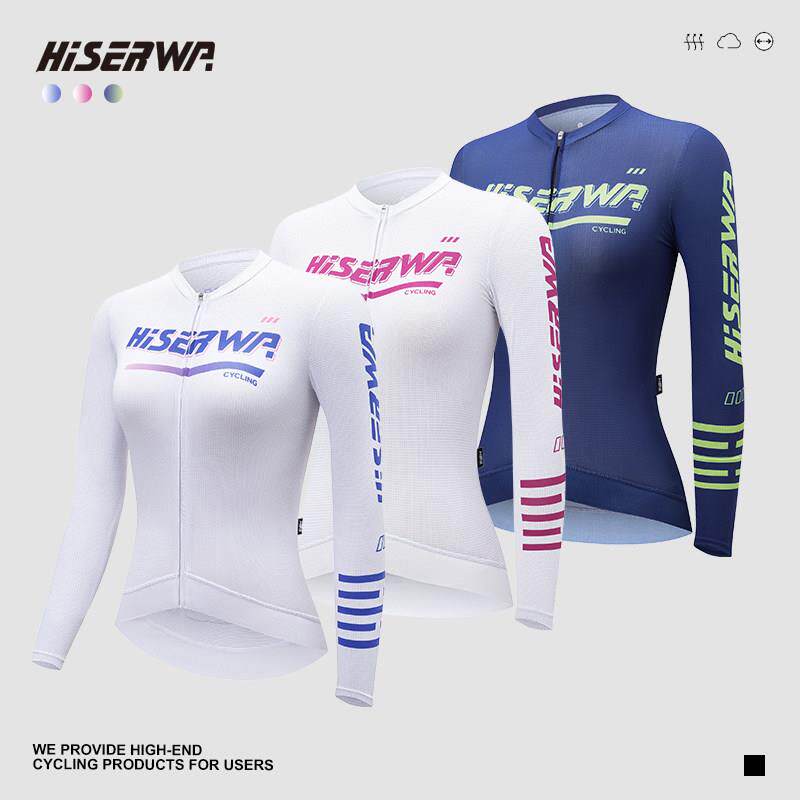 HISERWA骑行服长袖女款印花夏季公路登山自行车速干透气抗菌上衣