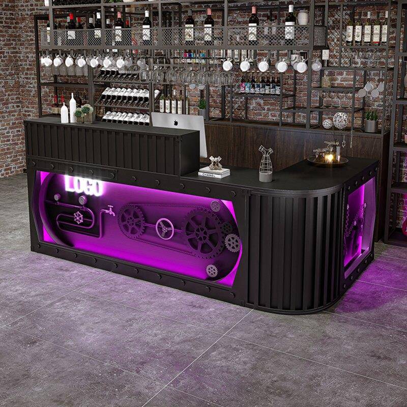 工业风入户收银柜台转角吧台酒吧接待台酒店复古宴会厅铁艺前台定