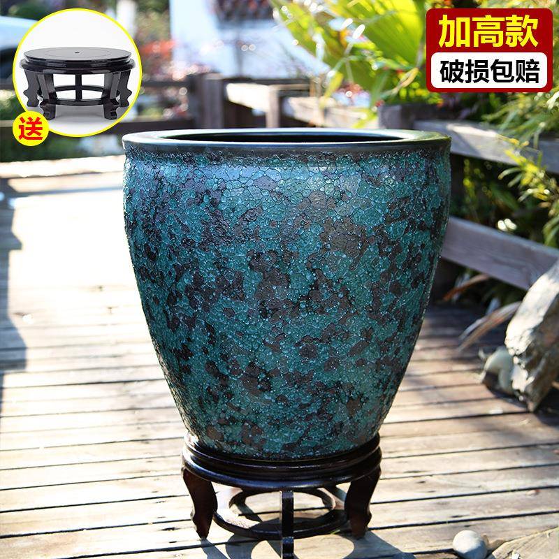 陶瓷金鱼缸加高书画卷轴缸茶室古法养鱼盆客厅摆设荷花盆绿植水D&