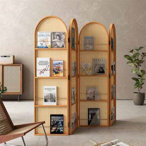 中式复古实木藤编屏风客厅正对门卧室入户隔断玄关遮挡折叠杂志架