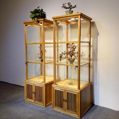 新中式珠宝展示柜实木玻璃首饰柜茶具层架酒柜货架立柜老榆木展柜