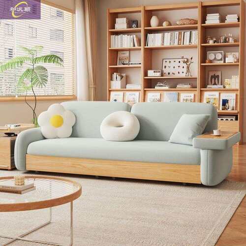 实木沙床现简约可伸缩小户VMP能型新款家用客厅多功原木风发沙床