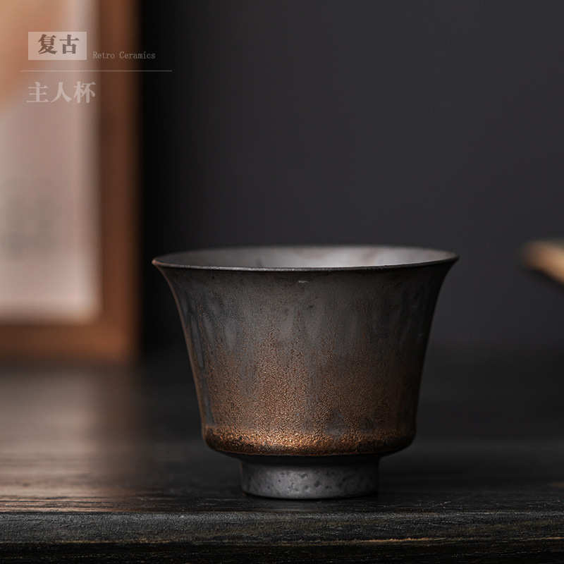 覆古鎏金茶杯主人杯家用功夫品茗杯茶道杯中式粗陶喝茶杯茶盏