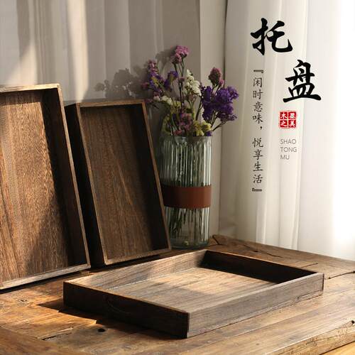 酒店拍摄果盘点心盘拍照实木盘餐盘长方形果盘日式烧桐木茶盘托