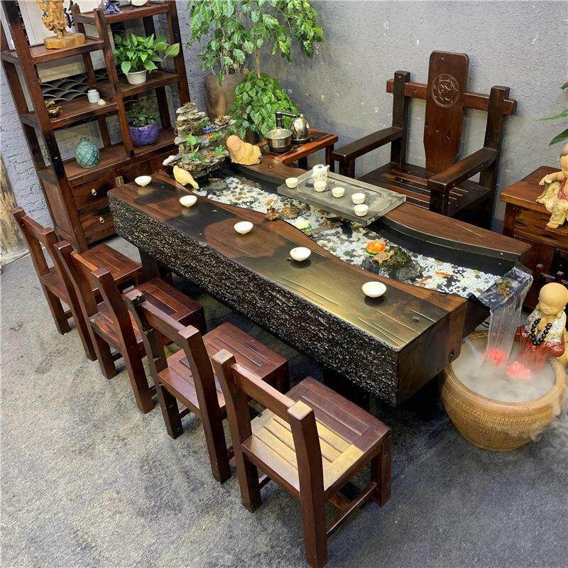老船木茶桌椅组合新中式移动功夫喝茶桌整装一体禅意流水茶台家用