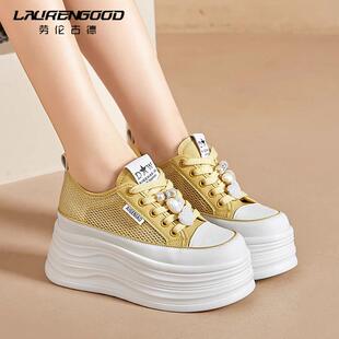 厚底小白鞋女款网面透气百搭爆款板鞋时尚软底小个子内增高鞋子女