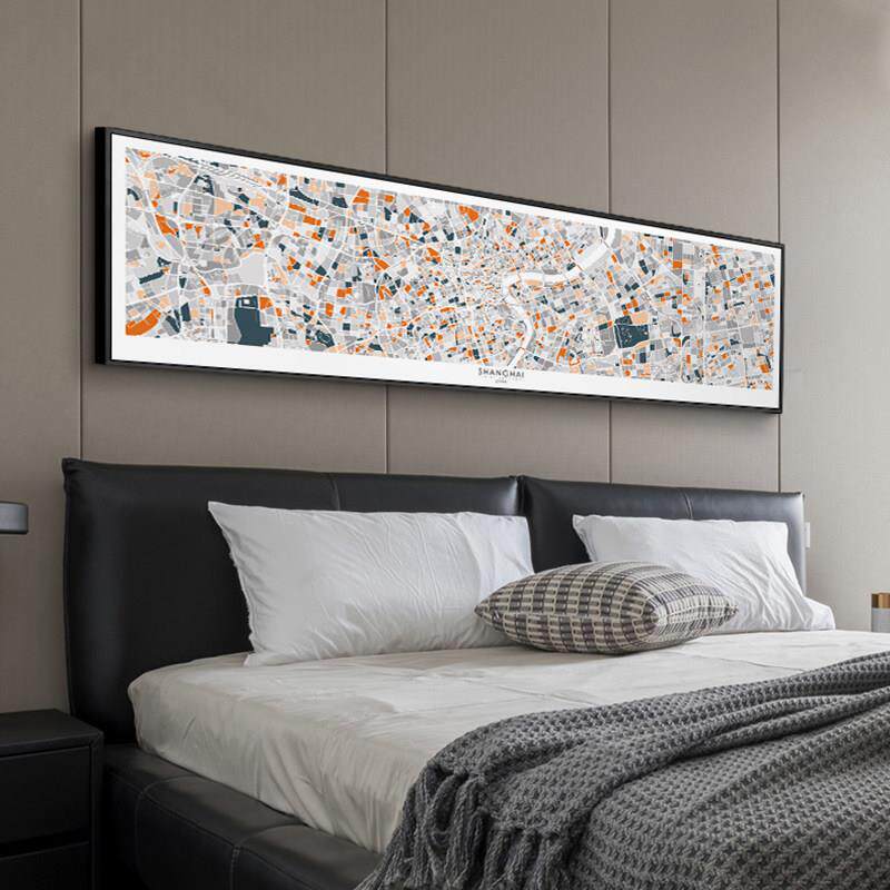 鳟鱼 定制城市地图卧室横版抽象装饰画 画床头画 画 客厅后背景墙